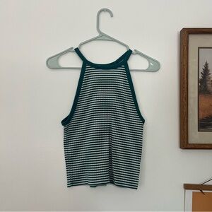 American Eagle Outfitters Teal and White Striped Tank Top